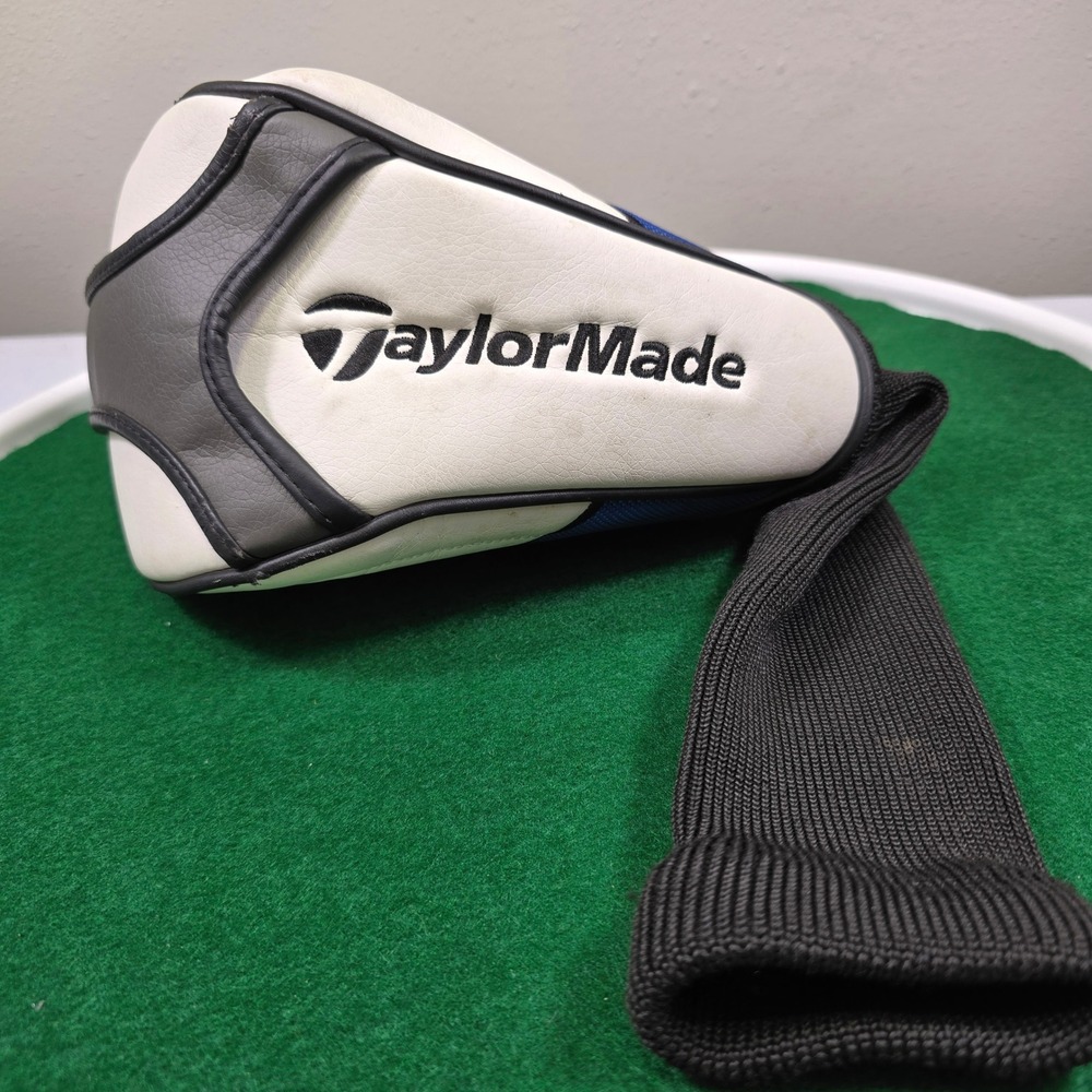 TaylorMade Golf Club Headcover White Grey Blue Synthetic Leather Knit Sock
